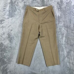Santorelli Romeo Luxury Serge Dress Pants Mens Size 34x27 Tan Wool Flat Front